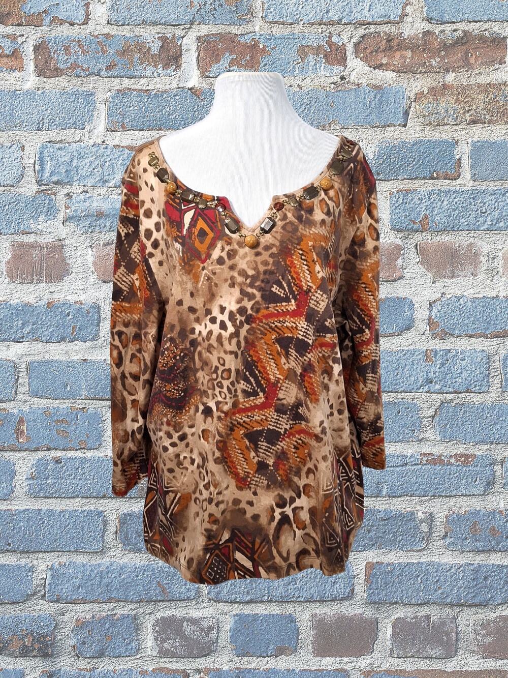 Ruby Rd Woman Plus Size 2X Ladies Top Long Sleeves Beaded Neckline